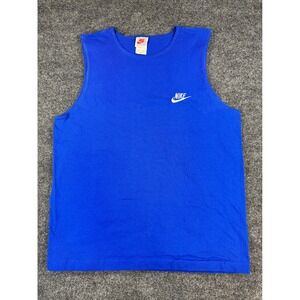 Vintage Nike Tank Top Made in USA Blue Swoosh Sleeveless Shirt Adult Size L 90s